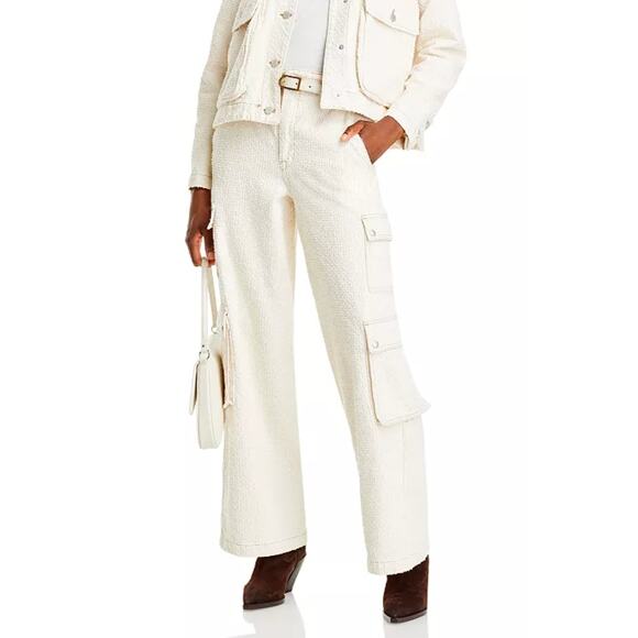 BLANK NYC The Franklin Ribcage Wide Leg Cotton Cargo Pant Ivory Cream White 28 - Picture 1 of 7